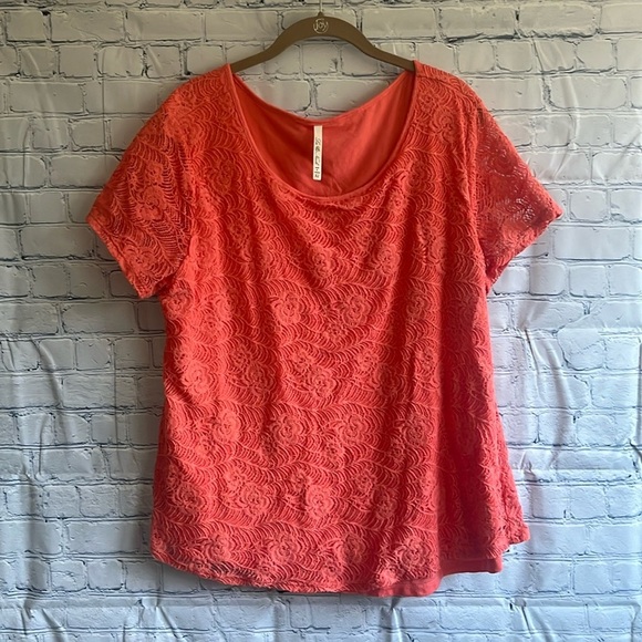 Leo and Nicole lace lined blouse coral short sleeve be shirt woman’s size‎ XL - Picture 1 of 4